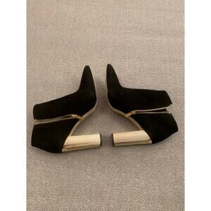 Michael Kors Women 9M Black Suede Ankle Boots Gold Fluted Heel